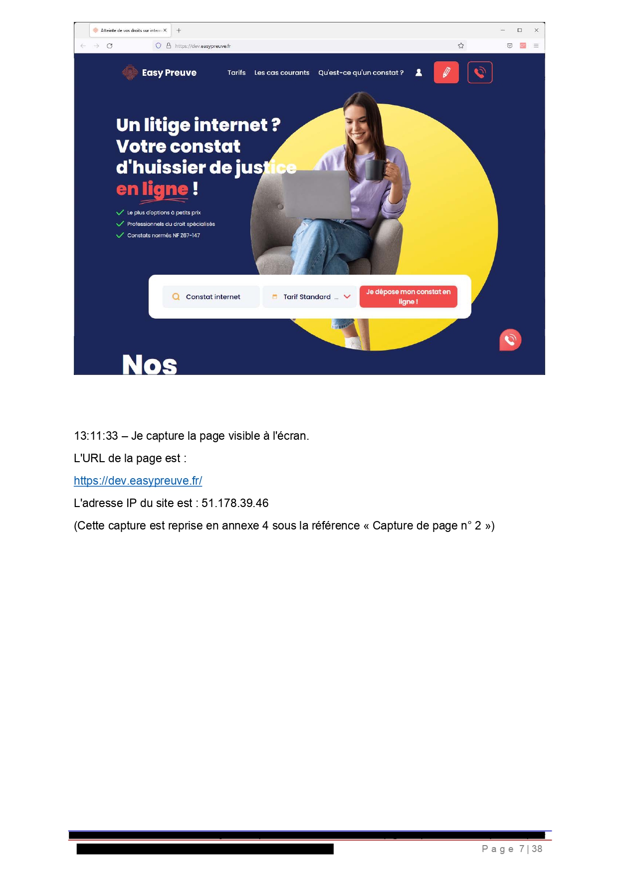 Photographie d'un exemple constat réalisé par un huissier de justice