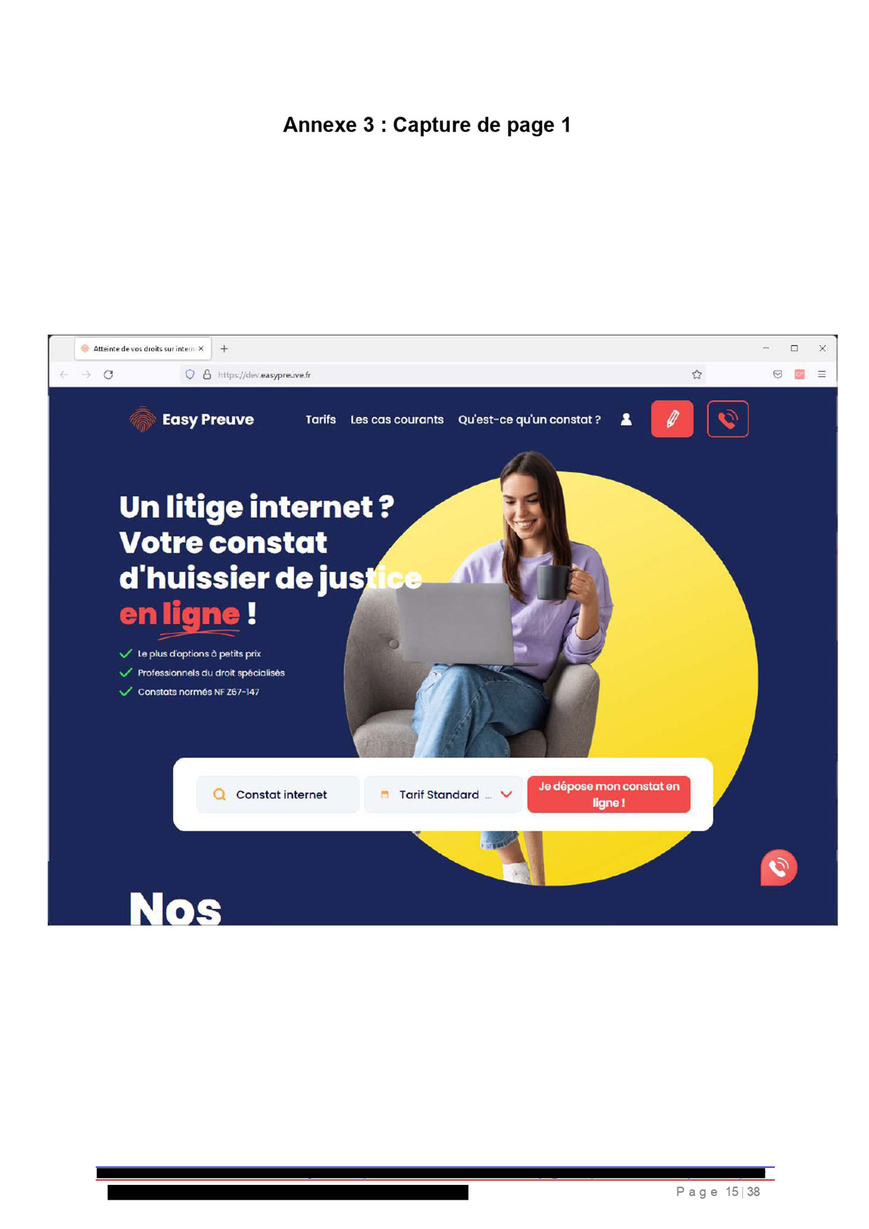 Photographie d'un exemple constat réalisé par un huissier de justice